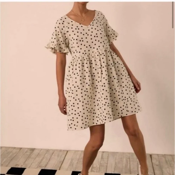 Madewell babydoll polka dot flutter sleeve cotton gauze mini tunic dress cream - Picture 4 of 11